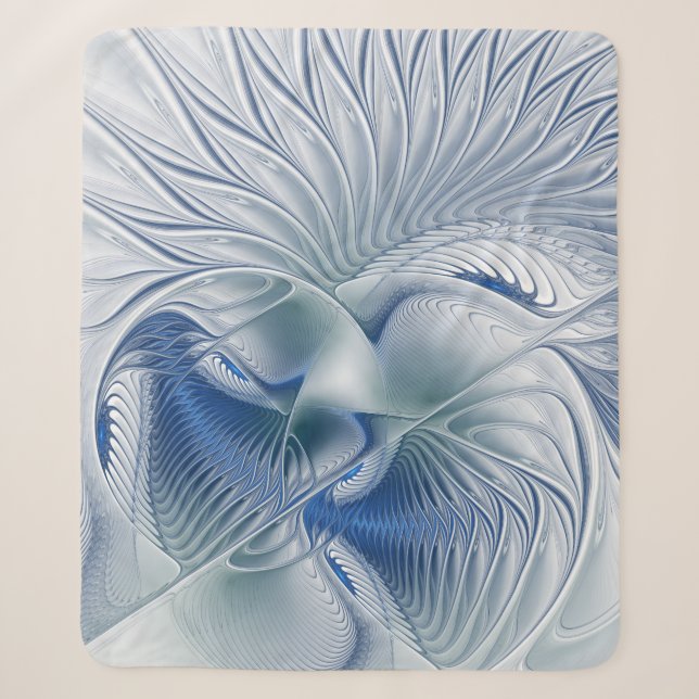 Couverture Sherpa Fantaisie dynamique Abstrait Tons bleus Art fracta (Devant)