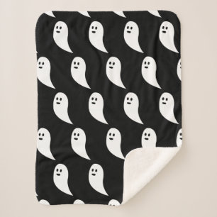 Couverture Sherpa Fantôme Halloween noir blanc mignon motif