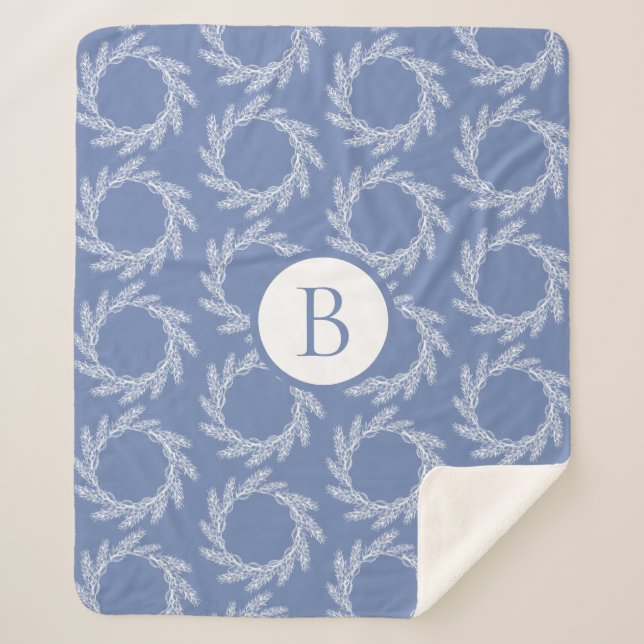 Couverture Sherpa Farmhouse Country White Blé Wires | Monogramme (Devant)