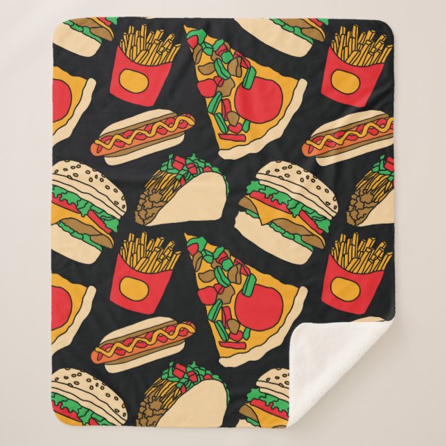 Couverture Sherpa fast food pizza burger hotdog french fries tacos s (Devant)