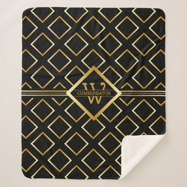 Couverture Sherpa Faux Monogramme Axis Or – Noir et Or - Moyen (Devant)