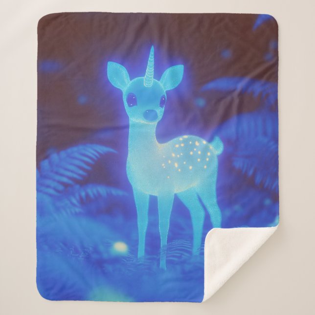 Couverture Sherpa Fawnicorn bleu phosphorescent (Devant)