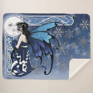 Couverture Sherpa Fée de lune d'hiver celtique bleue Flocons de neig