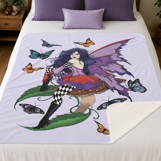 Couverture Sherpa Fée Papillon Fantaisie Violet Capricieuse (Créateur téléchargé)