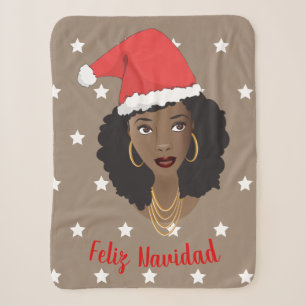 Couverture Sherpa Feliz Navidad, Femme noire, Étoiles blanches, Brow