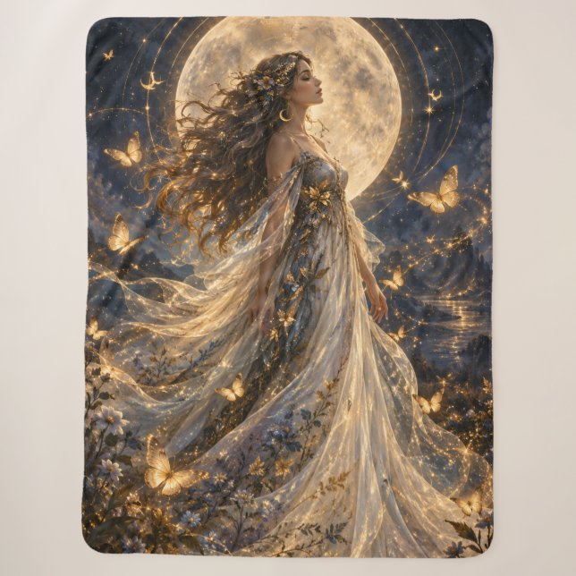 Couverture Sherpa Femme céleste papillons dorés Whimsigoth (Devant)