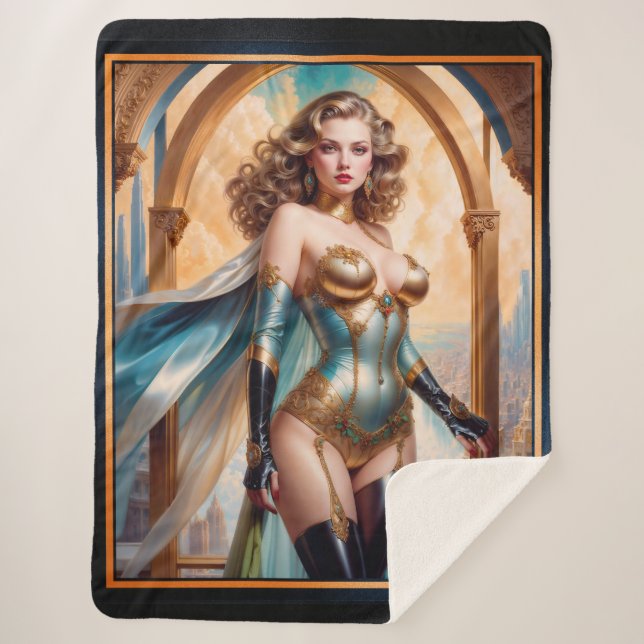 Couverture Sherpa Femme dans l'opulent or turquoise Attrait par Xzen (Devant)