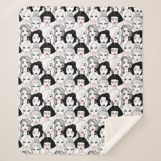 Couverture Sherpa Femmes avec le motif de rouge à lèvres (Devant)