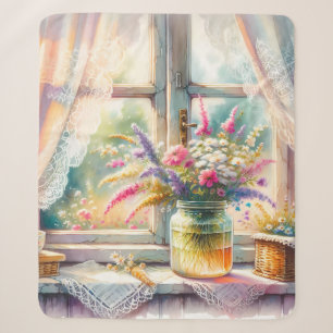 Couverture Sherpa Fenêtre de cottage ensoleillée avec fleurs sauvage