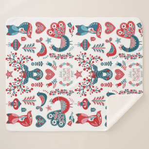 Couverture Sherpa Festif Marine Rouge Noël Art populaire scandinave