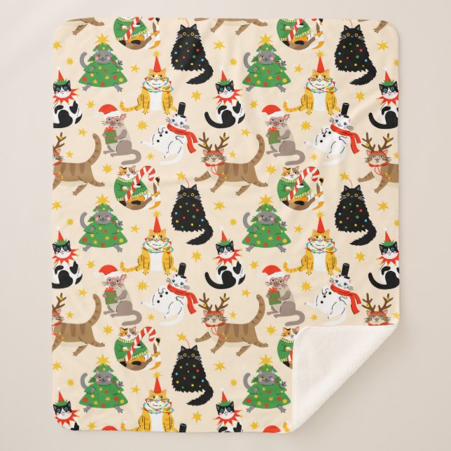 Couverture Sherpa Festive Chats Motif de Noël (Devant)