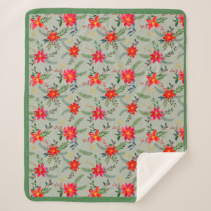 Couverture Sherpa Festive Rouge Poinsettia Noël Floral