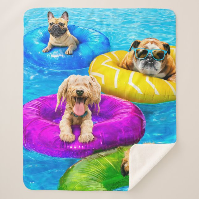 Couverture Sherpa Fête de chien dans la piscine (Devant)