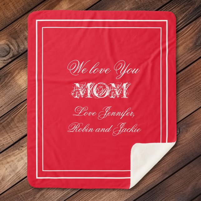 Couverture Sherpa Fête des mères Noms Customisés Gorgeous Chic Red (Mother's Day Customized Names (add preferred names) Gorgeous Chic Red Sherpa Blanket.)
