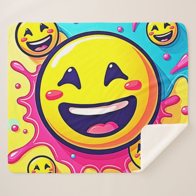 Couverture Sherpa Fête Emoji Rire (Devant (Horizontal))