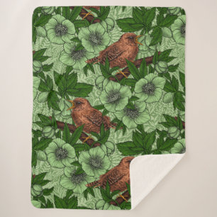 Couverture Sherpa Feu et hellebore sur vert foncé