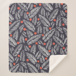 Couverture Sherpa Feuillage de Noël abstrait dessiné à la main, roug