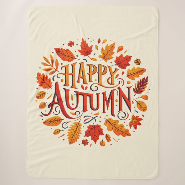 Couverture Sherpa feuille classique et automne heureux (Devant)