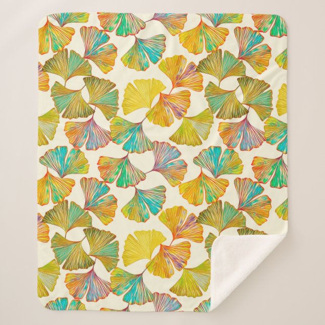 Couverture Sherpa Feuille Gingko sur le sol motif sans couture. Aqua (Devant)