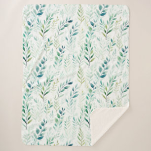 Couverture Sherpa Feuilles blancs verts