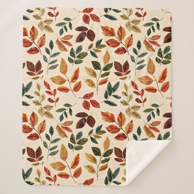 Couverture Sherpa Feuilles brodés d'automne - Motif transparent (Devant)