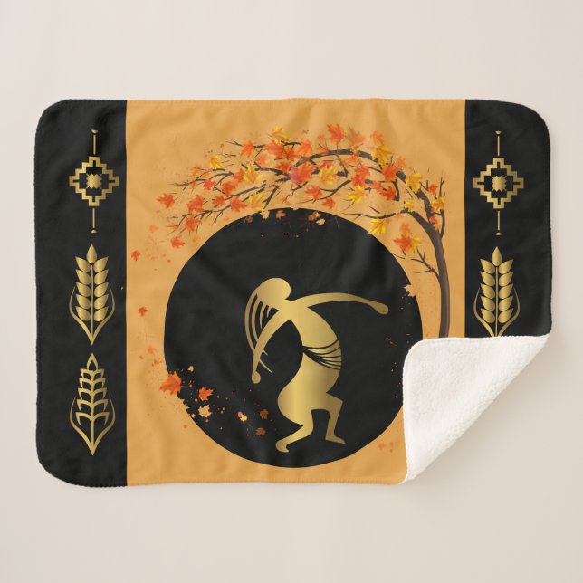 Couverture Sherpa Feuilles d'automne de l'arbre de danse Kokopelli (Devant (Horizontal))