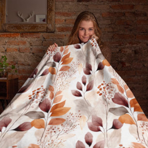 Couverture Sherpa Feuilles d'automne de Terracotta et de Bourgogne  