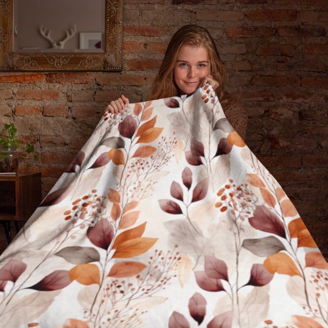 Couverture Sherpa Feuilles d'automne de Terracotta et de Bourgogne | (Créateur téléchargé)
