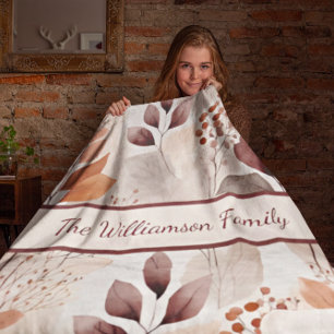 Couverture Sherpa Feuilles d'automne de Terracotta et de Bourgogne  