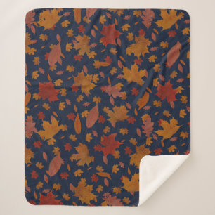 Couverture Sherpa Feuilles d'automne dorées sur bleu personnalisé