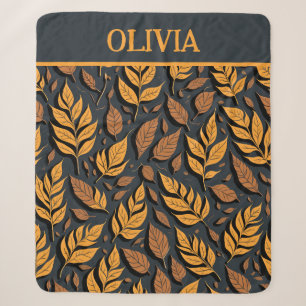 Couverture Sherpa Feuilles d'automne orange sur fond marron