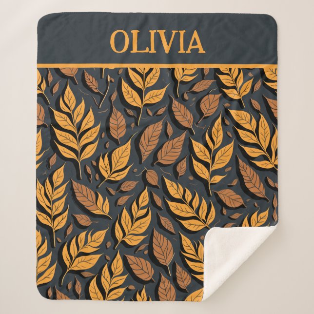 Couverture Sherpa Feuilles d'automne orange sur fond marron (Devant)