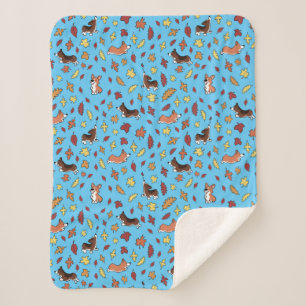 Couverture Sherpa Feuilles de chute Corgi Turquoise