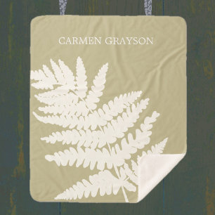 Couverture Sherpa Feuilles de fougère de bois Nom et couleur personn