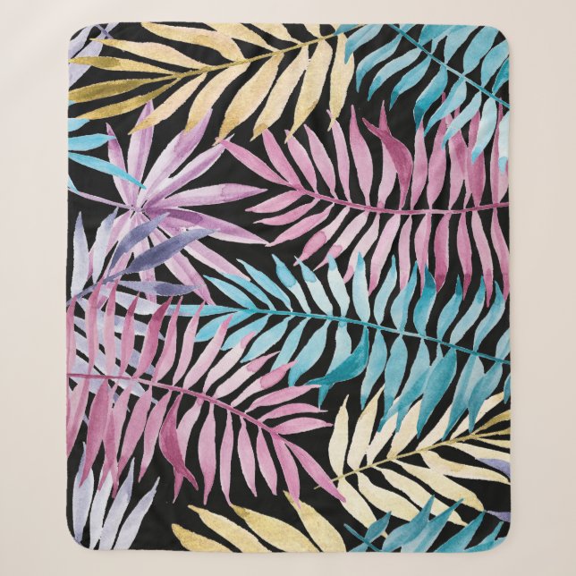Couverture Sherpa Feuilles de palme : aquarelle motif foncé (Devant)