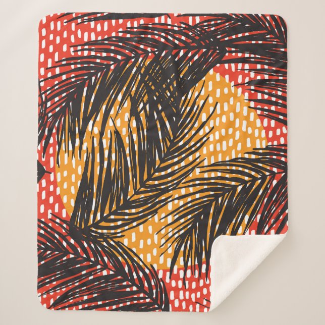 Couverture Sherpa Feuilles de palmier noir, traits sans soudure (Devant)