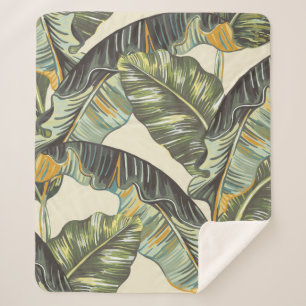 Couverture Sherpa Feuilles de palmiers tropicaux, vintag sans soudur