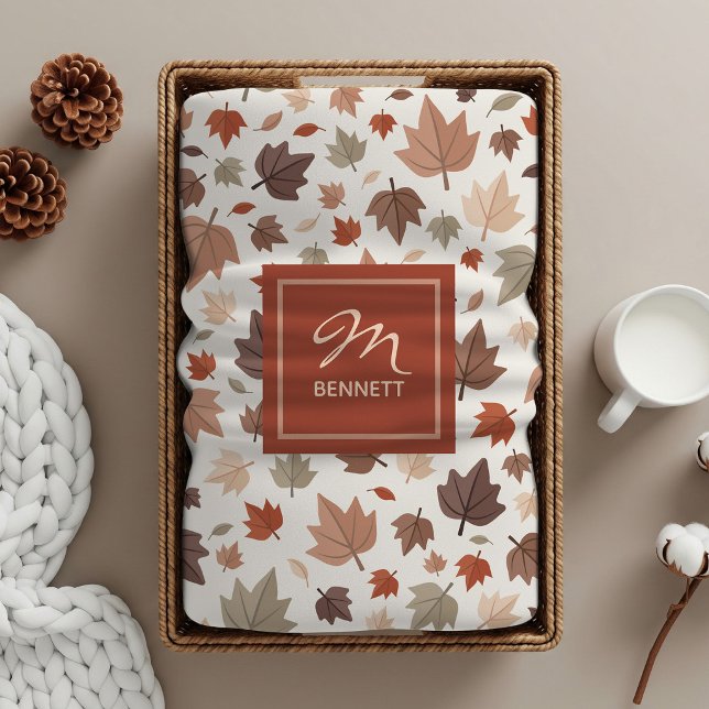 Couverture Sherpa Feuilles de Tombe Élégantes Monogramme Beige (Créateur téléchargé)