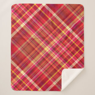Couverture Sherpa Feuilles écarlates Rouge, Jaune et Rose à Carreaux