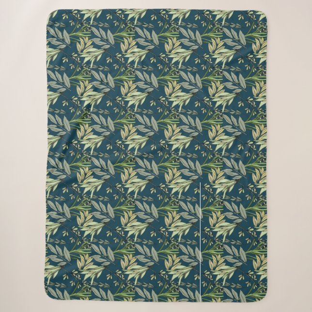 Couverture Sherpa Feuilles et fleurs Arrière - plan bleu (Devant)