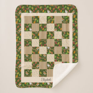 Couverture Sherpa Feuilles et oiseaux d'automne Nom personnalisé