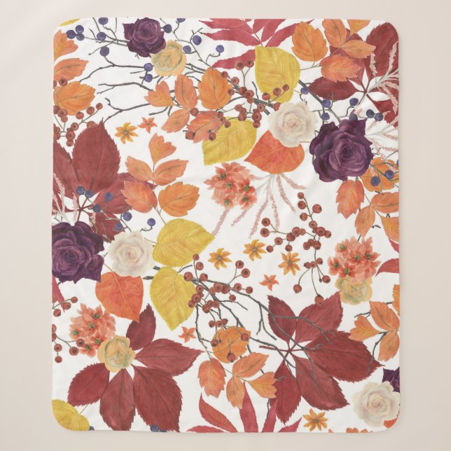 Couverture Sherpa Feuilles et Roses de l'automne (Devant)
