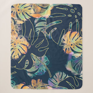 Couverture Sherpa Feuilles exotiques peints à la main : motif sans c