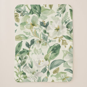 Couverture Sherpa Feuilles Florales Aquarelle Verte Botanique Nature