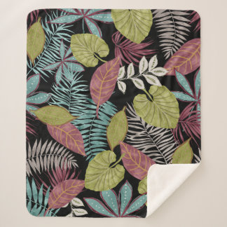 Couverture Sherpa Feuilles sombres tropicaux : Motif textile