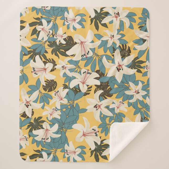 Couverture Sherpa Feuilles tropicaux lumineux Lily Motif (Devant)
