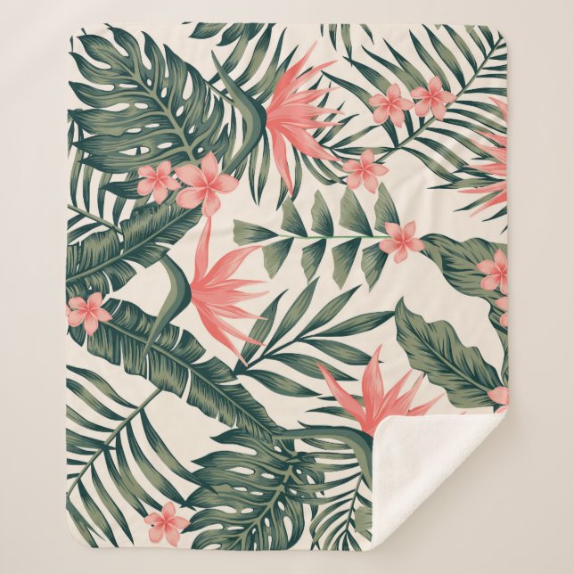 Couverture Sherpa Feuilles tropicaux, papier peint joyeux sur la pla (Devant)