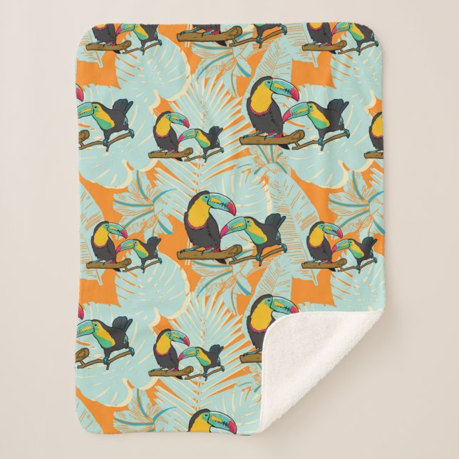 Couverture Sherpa Feuilles tropicaux toucan sans couture Motif (Devant)
