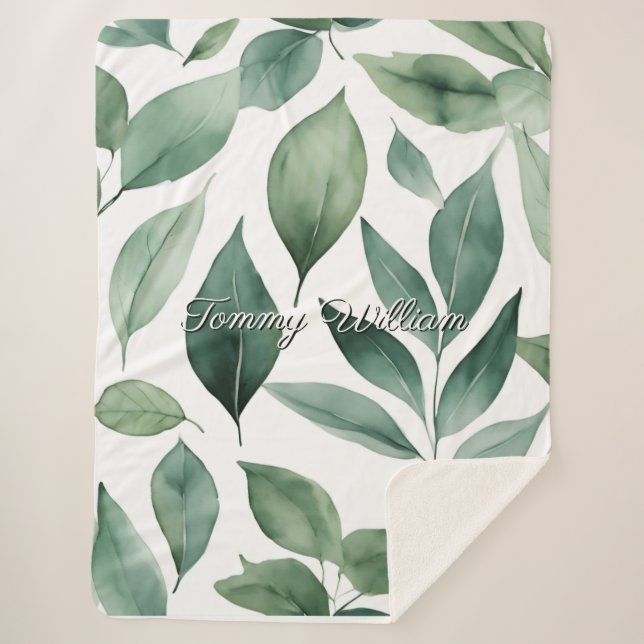 Couverture Sherpa Feuilles verts minimalistes (Devant)