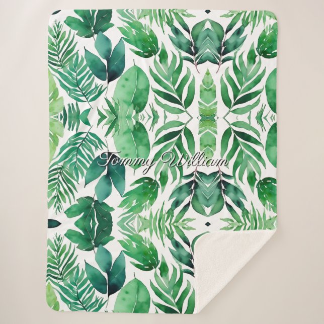 Couverture Sherpa Feuilles verts minimalistes (Devant)